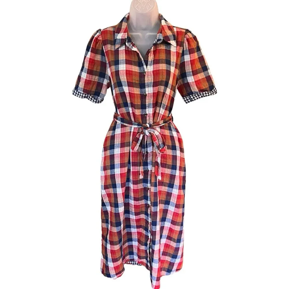Jodifl Checkered Midi Shirt Dress w/Belt Sz Small Classic Academia Cottagecore - Picture 11 of 13